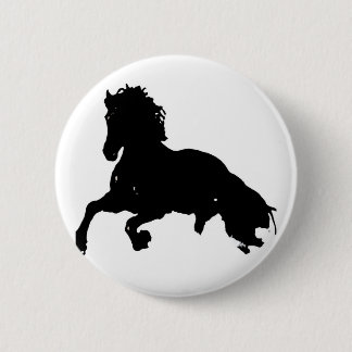 Black White Running Horse Silhouette 6 Cm Round Badge
