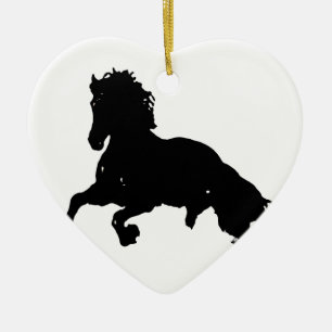Black White Running Horse Silhouette Ceramic Tree Decoration