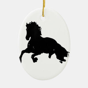 Black White Running Horse Silhouette Ceramic Tree Decoration