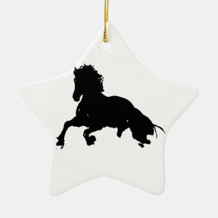 Black White Running Horse Silhouette Ceramic Tree Decoration