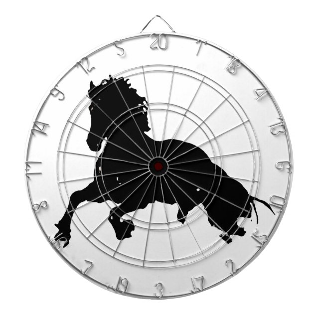 Black White Running Horse Silhouette Dartboard (Front)