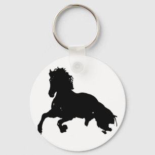 Black White Running Horse Silhouette Key Ring