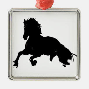Black White Running Horse Silhouette Metal Tree Decoration