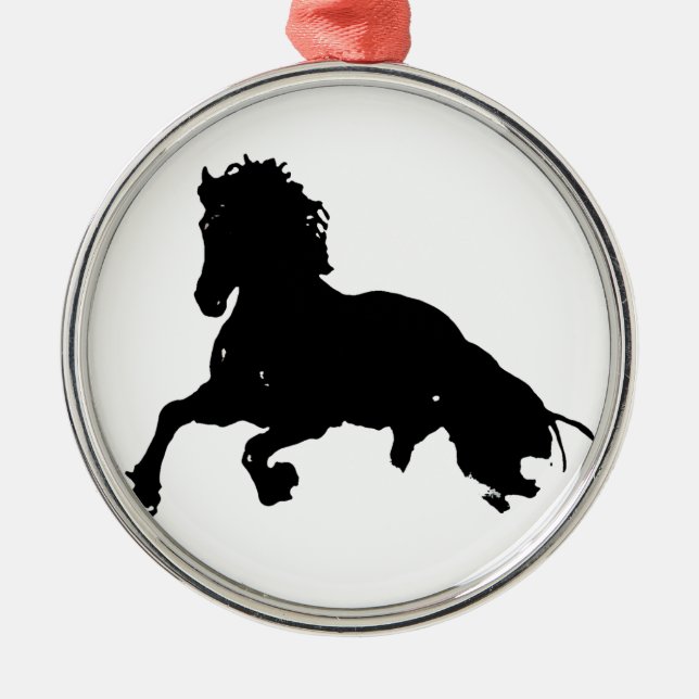 Black White Running Horse Silhouette Metal Tree Decoration (Front)