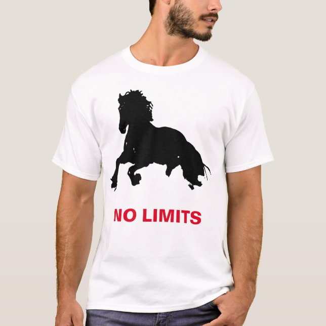 Black White Running Horse Silhouette No Limits T-Shirt (Front)