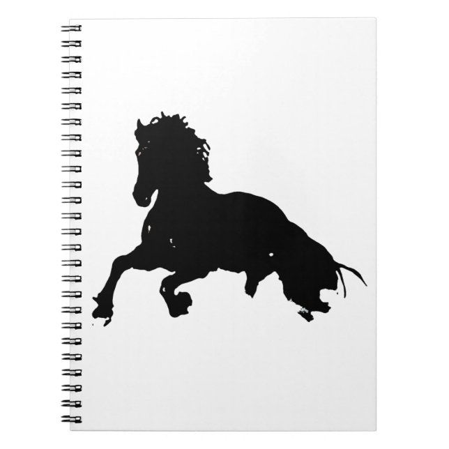 Black White Running Horse Silhouette Notebook (Front)