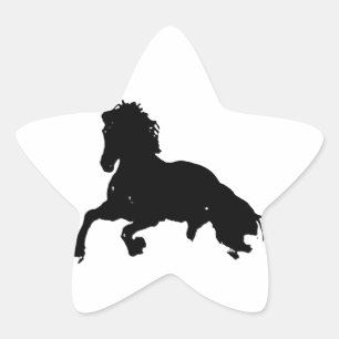 Black White Running Horse Silhouette Star Sticker