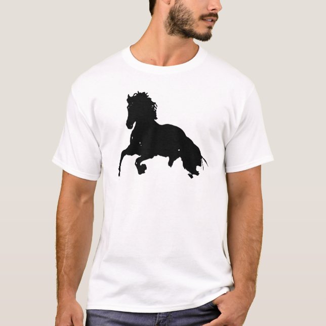 Black White Running Horse Silhouette T-Shirt (Front)