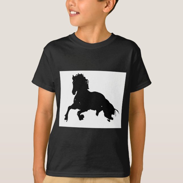 Black White Running Horse Silhouette T-Shirt (Front)