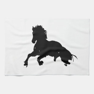 Black White Running Horse Silhouette Tea Towel