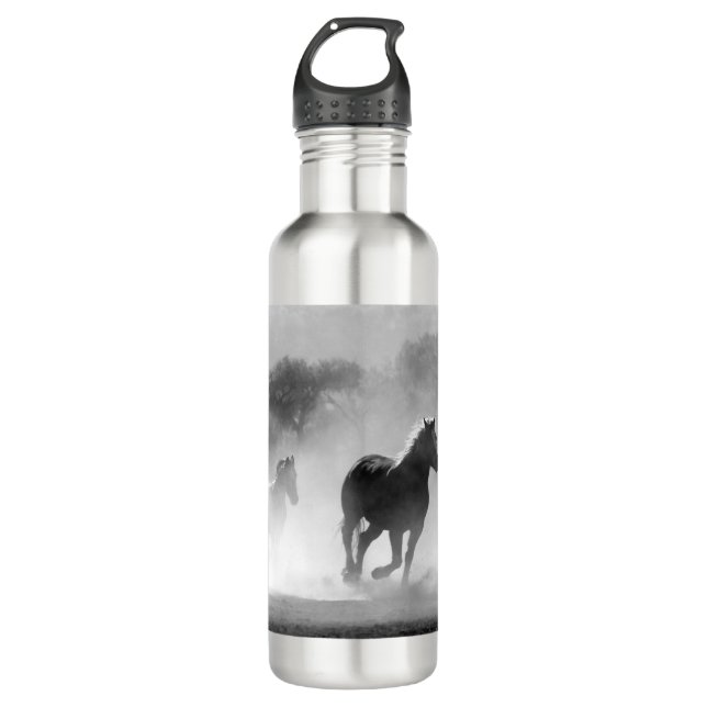 Black & White Running Horses Photo Artwork 710 Ml Water Bottle (Front)