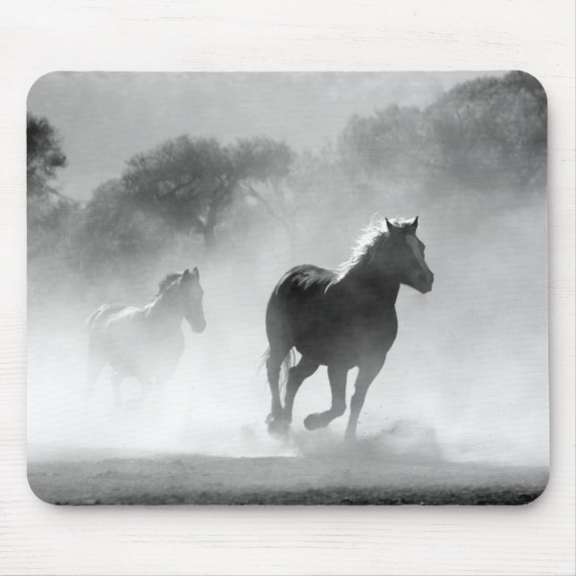 Black & White Running Horses Photo Artwork Mouse Mat (Front)