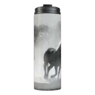 Black & White Running Horses Photo Artwork Thermal Tumbler