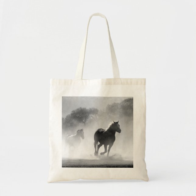 Black & White Running Horses Photo Artwork Tote Bag (Front)