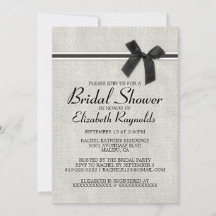 Black White Rustic Burlap Bridal Shower Invitation