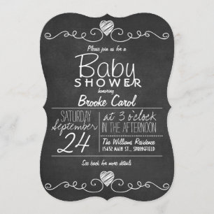 Black & White Rustic Chalkboard, Heart Baby Shower Invitation