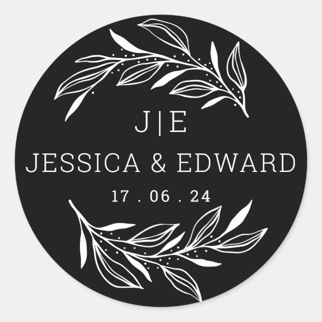 Black White Rustic Chic Couple Initials Elegant  Classic Round Sticker (Front)
