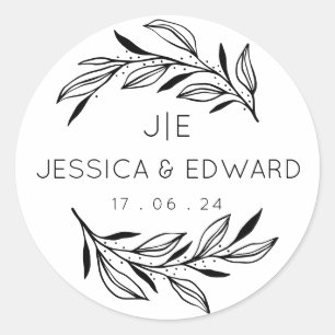 Black White Rustic Chic Couple Initials Elegant Classic Round Sticker