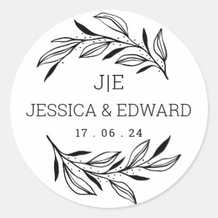 Black White Rustic Chic Couple Initials Elegant Classic Round Sticker