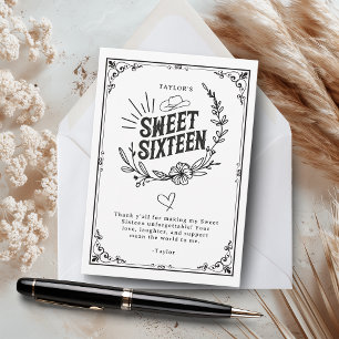 Black & White Rustic Cowgirl Sweet Sixteen Thank You Card