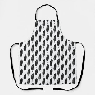 Black & White Rustic Feather Linocut Apron