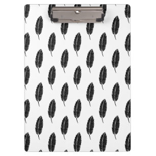 Black & White Rustic Feather Linocut Clipboard