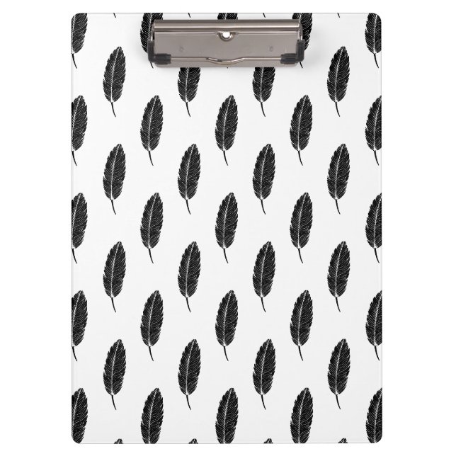 Black & White Rustic Feather Linocut Clipboard (Front)