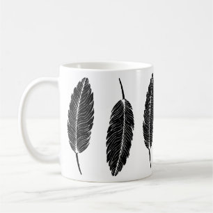 Black & White Rustic Feather Linocut Coffee Mug