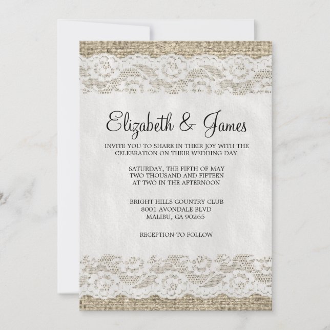 Black & White Rustic Lace Wedding Invitations (Front)