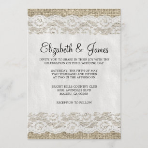 Black & White Rustic Lace Wedding Invitations