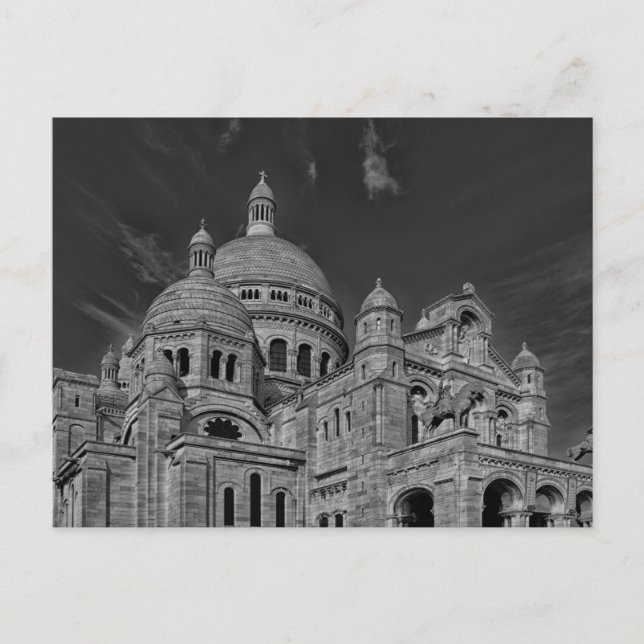 Black White Sacre Coeur Paris Europe Travel Postcard (Front)