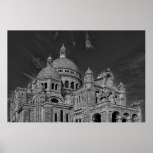 Black White Sacre Coeur Paris Europe Travel Poster