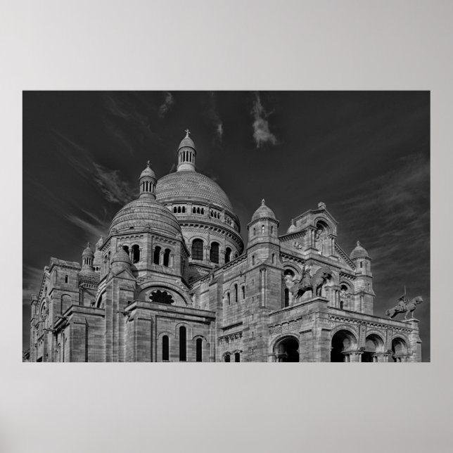 Black White Sacre Coeur Paris Europe Travel Poster (Front)