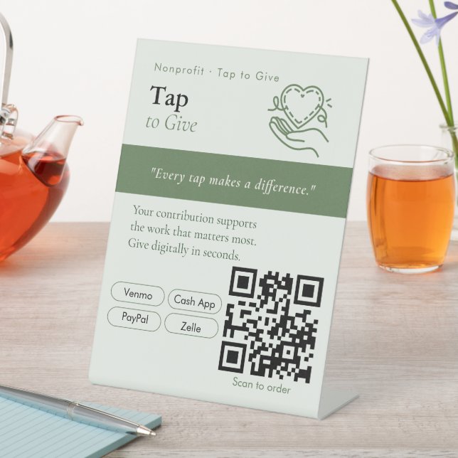 Black & White Sage Tap to Tip QR Code Sign Tips (In SItu)