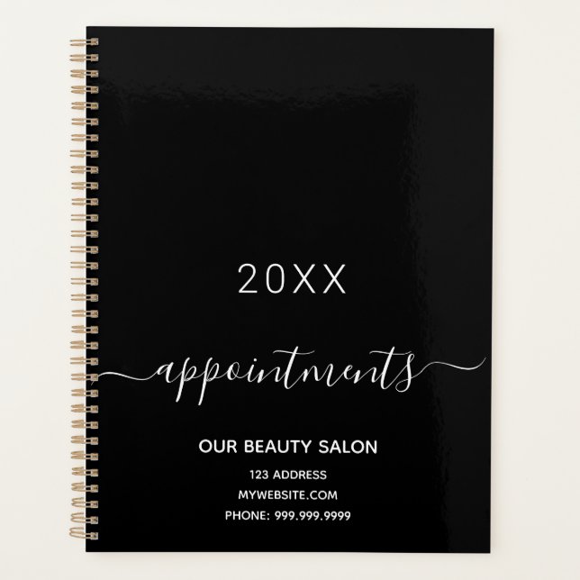 Black white salon business appointments planner (Front)