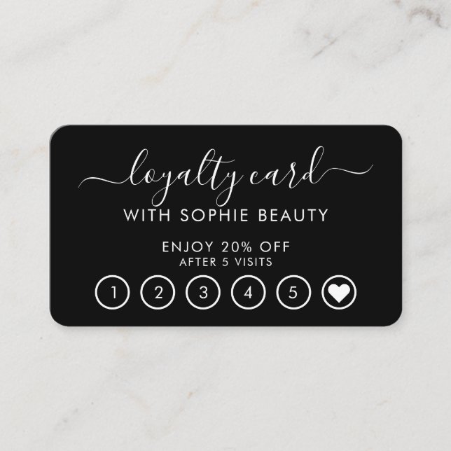 Black & White Salon Business Monogram Loyalty Card (Front)