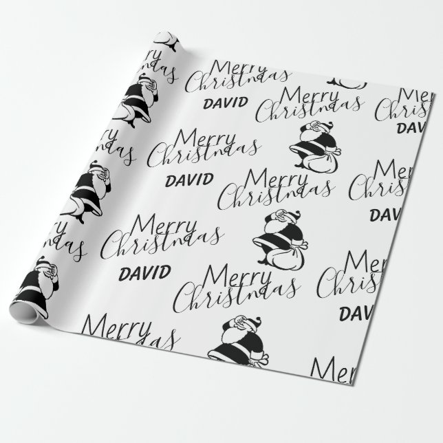 Black & White Santa Claus Christmas Wrapping Paper (Unrolled)
