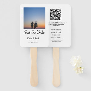 BLACK WHITE save the date add QR name date orange Hand Fan