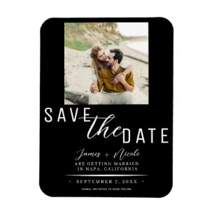Black & White Save the Date Photo Wedding Magnet