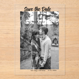 black white save the date QR add website name phot Acrylic Invitations