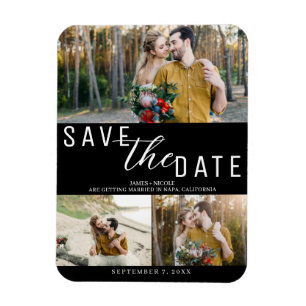 Black & White Save the Date Wedding 3 Photos Magnet