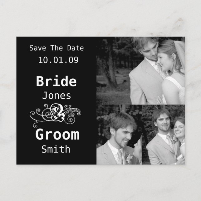 Black & White - Save the Date with... - Customised Announcement Postcard (Front)