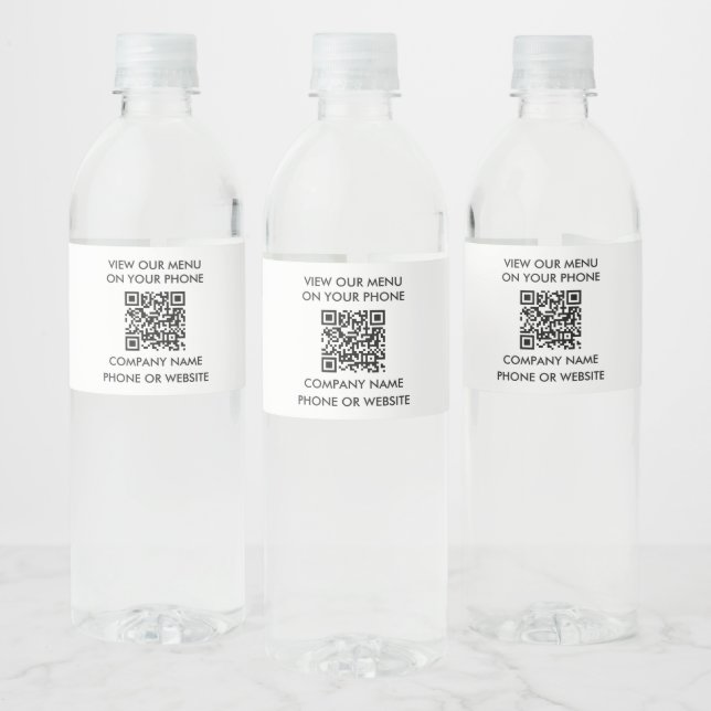 Black White Scan Menu QR Code Restaurant Takeaway  Water Bottle Label (Bottles)