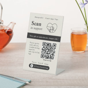 Black & White Scan to Tip QR Code Sign 