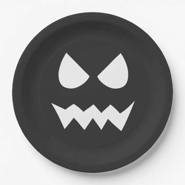 Black & White Scary Ghost Face Halloween Party  Paper Plate (Front)