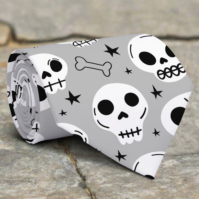 Black & White Scary Halloween Skull Spider Bone Tie (Creator Uploaded)