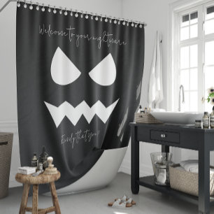 Black White Scary Pumpkin Face Halloween Quote Shower Curtain