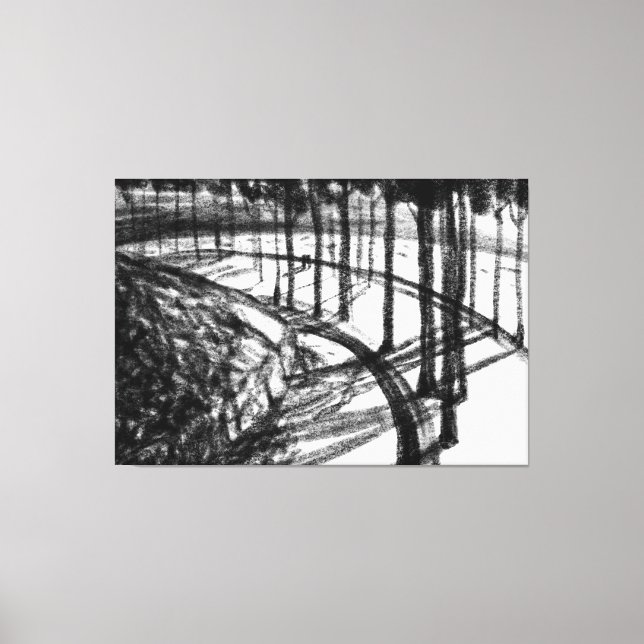 Black white scenery charcoal drawing seaside canvas print (Front)