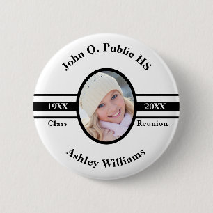 Black   White School Class Reunion Photo Name 6 Cm Round Badge