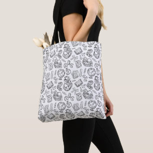 Black & White School Teacher Handdrawn Doodle Tote Bag